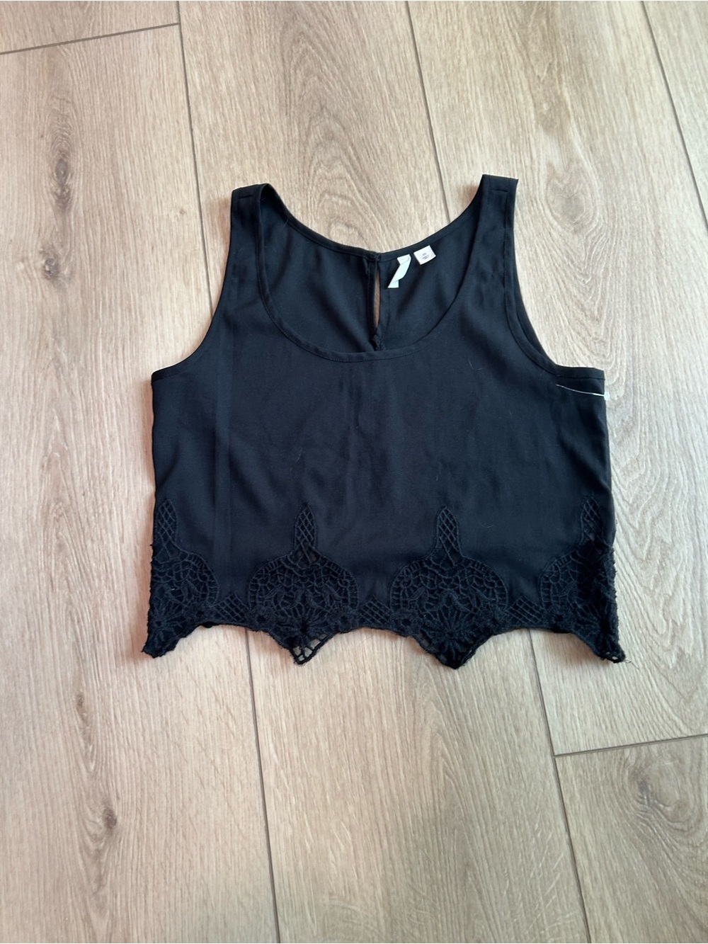 Frenchi Black Crochet-Hem Crop Tank